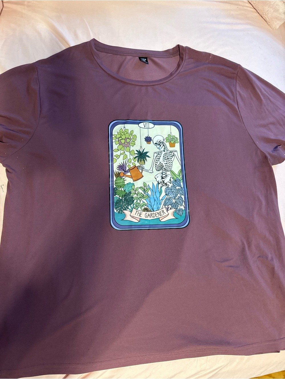 SHEIN Mauve Graphic Tee with Botanical Skeleton Print